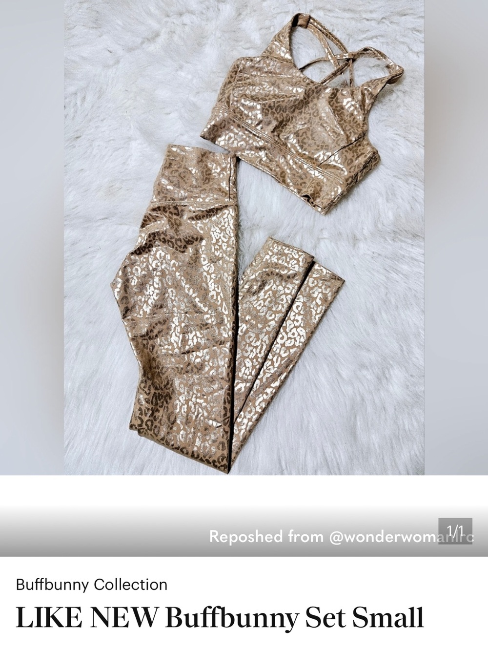 BuffBunny Metallic Leopard Print Sports Bra & Leggings Set - Gold